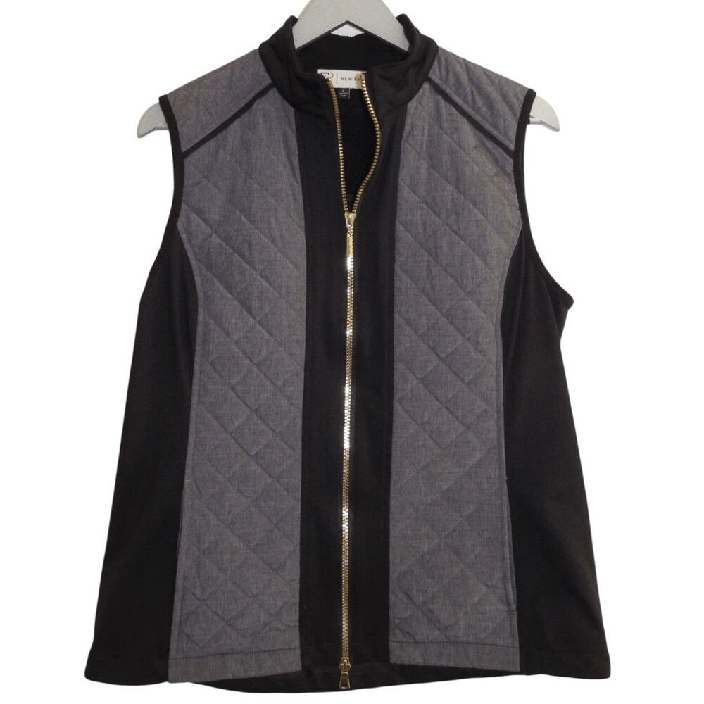 EP New York Quilted Golf Vest Full Zip Gray Black L Pockets